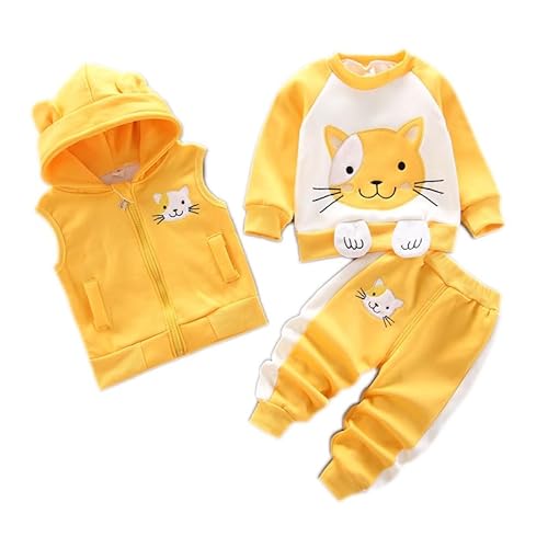 Odziezet Kleinkinder Warm Outfit Kinder Kapuze Ärmellose Weste Anzug Baby Winter Dreiteiliges Outfits Kind Langärmeliges Sweatshirt Hose Sets Babys Cartoon Bär Kleidung 0-4 Jahre von Odziezet