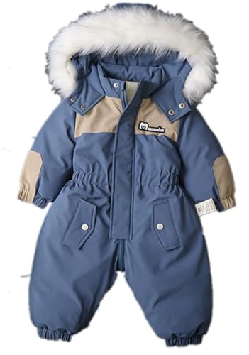 Odziezet Kleinkinder Winter Strampler Kinder Langarm Jumpsuit Jungen Daunenjacke Einteiliger Baby Warm Overall Babys Daunen Schneeanzug Kind Winddicht Skioverall 1-5 Jahre (1-2 Jahre,Nebliges Blau) von Odziezet