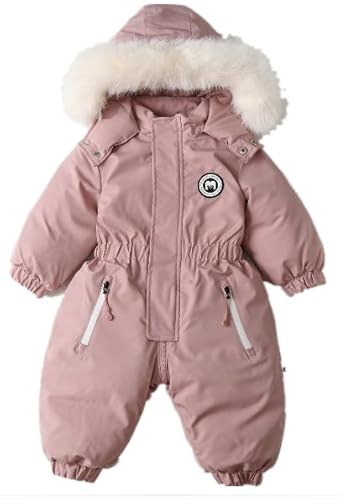 Odziezet Kleinkinder Winter Strampler Kinder Langarm Jumpsuit Jungen Daunenjacke Einteiliger Baby Warm Overall Babys Daunen Schneeanzug Kind Winddicht Skioverall 1-5 Jahre (1-2 Jahre,Rosa) von Odziezet