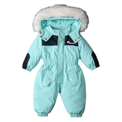 Odziezet Kleinkinder Winter Strampler Kinder Langarm Jumpsuit Jungen Daunenjacke Einteiliger Baby Warm Overall Babys Daunen Schneeanzug Kind Winddicht Skioverall 1-5 Jahre (1-2 Jahre,Seeblau) von Odziezet