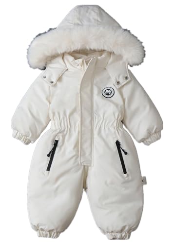 Odziezet Kleinkinder Winter Strampler Kinder Langarm Jumpsuit Jungen Daunenjacke Einteiliger Baby Warm Overall Babys Daunen Schneeanzug Kind Winddicht Skioverall 1-5 Jahre (1-2 Jahre,Weiß 1) von Odziezet