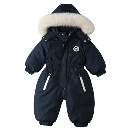 Odziezet Kleinkinder Winter Strampler Kinder Langarm Jumpsuit Jungen Daunenjacke Einteiliger Baby Warm Overall Babys Daunen Schneeanzug Kind Winddicht Skioverall 1-5 Jahre (2-3 Jahre,Marineblau) von Odziezet