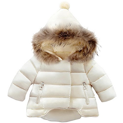 Odziezet Winterjacke Mädchen Jung Neugeborenes kleikind babay verdickte mit spitzer Kapuze Pelzkragen Trenchcoat Outerwear Steppjacke warm Winddicht, Weiß-1, Gr. 80 von Odziezet