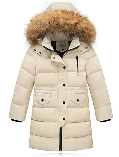 Odziezet Winterjacke Kinder Mädchen Daunenjacke Lang Kapuzenjacke Pelzkragen Junge Warm Steppjacke 2-13 Jahre alt von Odziezet