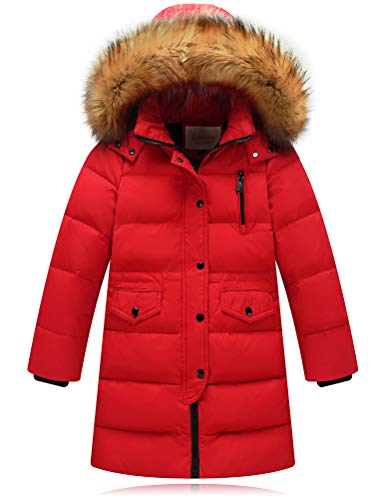 Odziezet Winterjacke Kinder Mädchen Daunenjacke Lang Kapuzenjacke Pelzkragen Junge Warm Steppjacke 2-13 Jahre alt von Odziezet