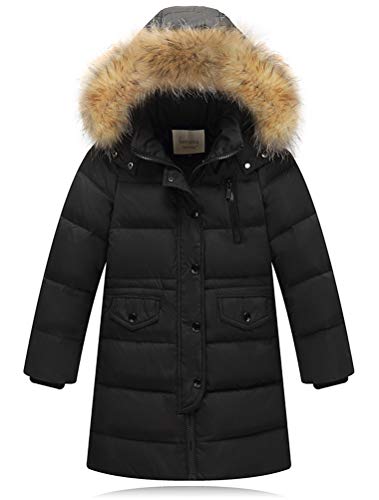 Odziezet Winterjacke Kinder Mädchen Daunenjacke Lang Kapuzenjacke Pelzkragen Junge Warm Steppjacke 2-13 Jahre alt von Odziezet