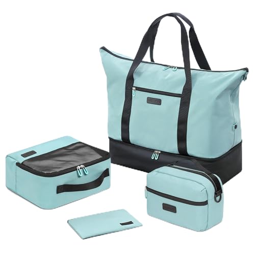 Oeihuivt Weekender Bags für Damen – 53,3 cm große Reisetasche, 2-teiliges Set mit Schuhfach, strapazierfähiges Canvas-Leder, Handgepäcktasche für die Nacht, Schwarzgrün + 3 Extrapackungen von Oeihuivt