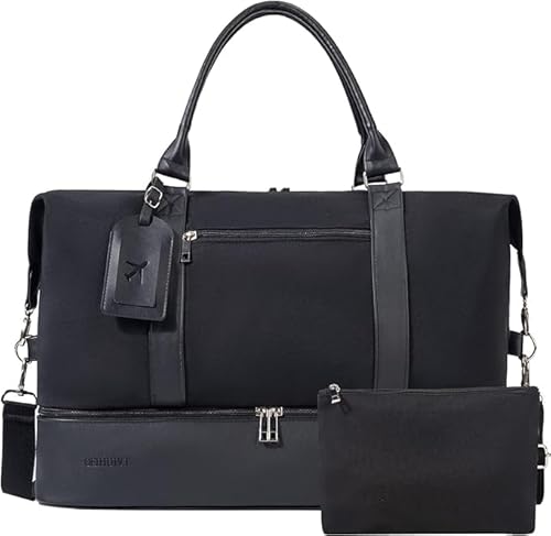 Weekender Taschen für Damen mit Schuhfach, großes Fassungsvermögen, perfekt für Reisen/Geschenk (2-teiliges Set), Schwarz von Oeihuivt