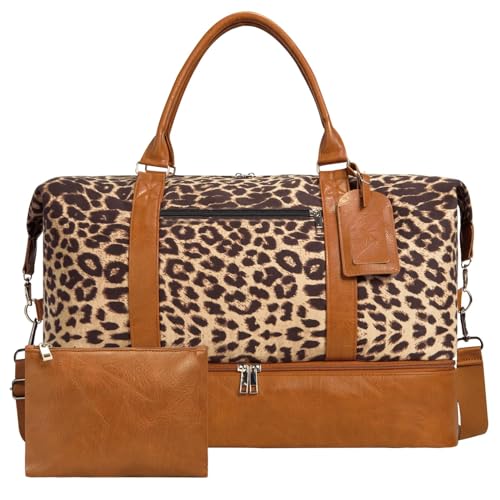 Weekender Taschen für Frauen mit Schuhfach, großes Fassungsvermögen, ideal für Reisen/Geschenk (2-teiliges Set), G-Leopard (neu), Weekender Tasche von Oeihuivt