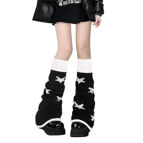 Oemmn Lose Gestrickte Beinwärmer für Damen Winter Leg Warmers Y2K Japanische Lolita Beinstulpen Lange Socken Kawaii Häkeln Beinwärmer Gestrickte Warme Oberschenkel Hohe Socken (Pentagramm) von Oemmn