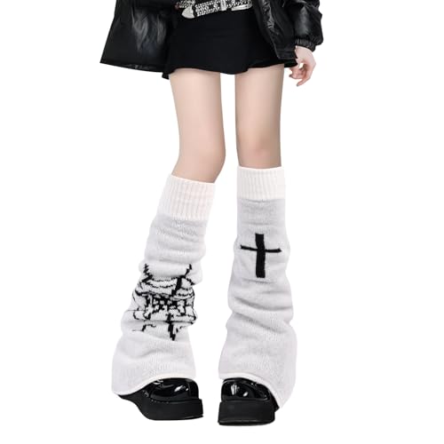 Oemmn Lose Gestrickte Beinwärmer für Damen Winter Leg Warmers Y2K Japanische Lolita Beinstulpen Lange Socken Kawaii Häkeln Beinwärmer Gestrickte Warme Oberschenkel Hohe Socken (Spinnennetz) von Oemmn