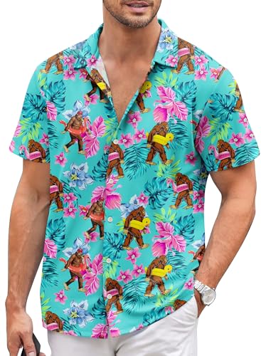 Herren Hawaiihemd Kurzarm Casual Button Down Sommer Tropisch Strand Urlaub Lustige Shirts für Männer, Tropisches Blumenmuster, L von Oenbeci