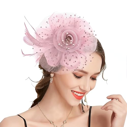 Oenothera Kopfschmuck Fascinator, Fascinator Hut Damen, Hochzeit Mesh Stirnband, mit Haarspange und Haargummi für Damen Mädchen Abend Partys（Rosa） von Oenothera
