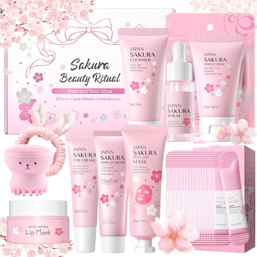10 Pcs Sakura Skincare Set, Skin Care Set for Teen Girls Women, Skin Care Set with Complete Skincare Routine, Skincare Gift Set Teen Girls Women Stocking Stuffer von Ofanyia