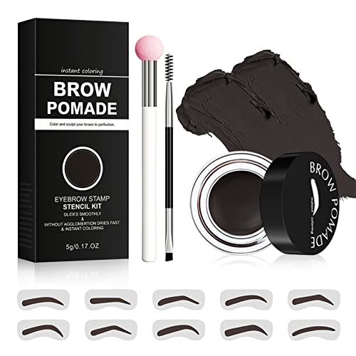 Augenbrauen-Stempel-Schablonen-Set, Ofanyia Professional Brow Pomade mit 10 Brauen-Schablonen, Schwamm-Applikator und Bürsten, langlebiges, wasserfestes, wischfestes Augenbrauen-Stempel-Set von Ofanyia