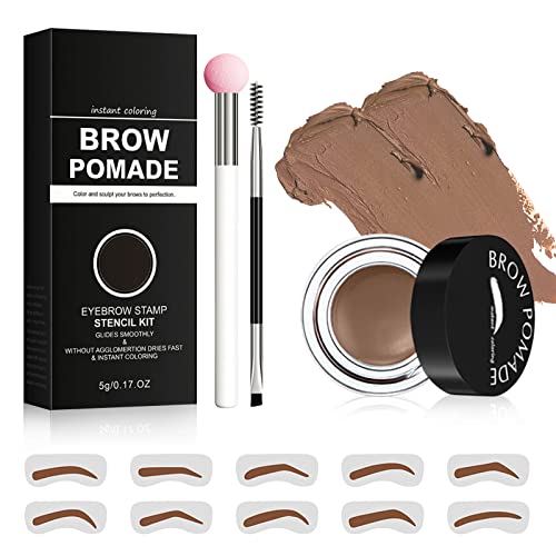 Augenbrauen-Stempel-Schablonen-Set, Ofanyia Professional Brow Pomade mit 10 Brauen-Schablonen, Schwamm-Applikator und Bürsten, langlebiges, wasserfestes, wischfestes Augenbrauen-Stempel-Set von Ofanyia