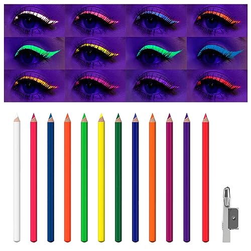 Ofanyia 12 Colors UV Glow Neon Eyeliner Set, Matte Colored Eyeliners Pen, Waterproof Long Lasting Rainbow Eye Liner Kit, Fluorescent Eyes Makeup Eyeliner Pen for Women Girls (UV Glow Set) von Ofanyia