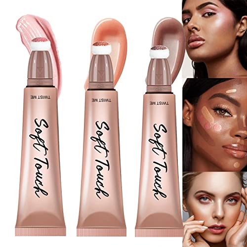 Ofanyia 3Pcs erröten & Kontur & Highlighter Beauty Wand, flüssige Gesicht erröten Kontur mit Kissen Applikator, natürliche mattes Finish erröten Stick, mischbar Super Silky Cream Contour Stick von Ofanyia