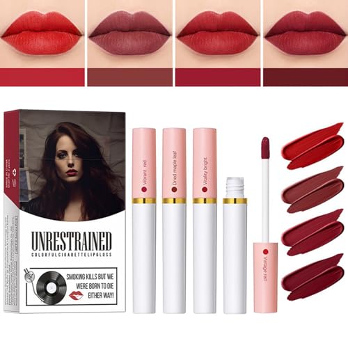 Ofanyia 4 Farben Zigarette Lippenstift Set, Samt Matte Flüssigkeit Lippenstift, Rauch Rohr Zigarette Lippenstift, wasserdicht lang anhaltende Antihaft-Tasse Lip Gloss Lip Tint Geschenk-Set (SET C) von Ofanyia