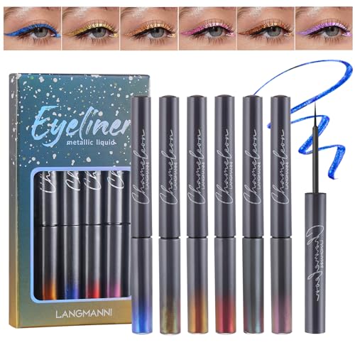 Ofanyia 6Pcs Metallic Liquid Eyeliner Makeup Set, Glitter Multichrome Eyeliner Eyeshadow Set, Waterproof Long-lasting Quick-Drying Formula, Colorful Eye Liner Kit for Eye Makeup (Set A) von Ofanyia