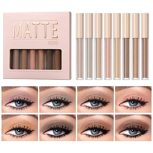 Ofanyia 8 Colors Matte Liquid Eyeshadow Set, Neutral Naked Creamy Eyeshadow, High-pigmented Long-lasting Quick Drying Smooth Eye Shadow for Eye Makeup (Set A) von Ofanyia