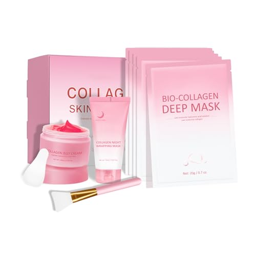 Ofanyia Collagen Skincare Set, Including Collagen Jelly Cream, Night Wrapping Mask, Collagen Deep Mask and Brush, Deeply Hydrates & Firming & Glowy, Reduce Sagging & Wrinkle, Gifts for Women Girls von Ofanyia