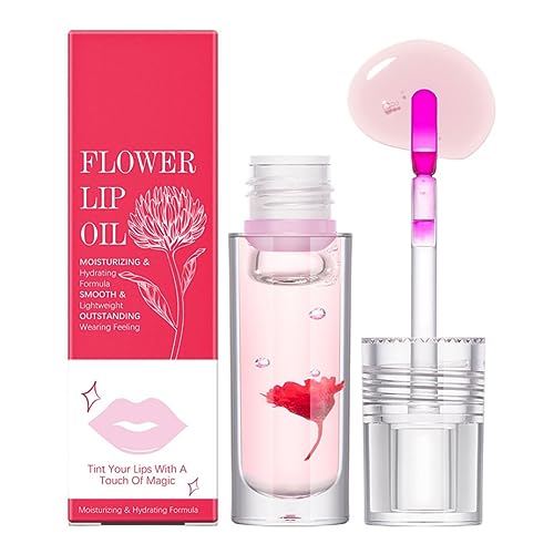 Ofanyia Flower Lip Oil, Temperature Color Changing Hydrating Lip Stain Lip Balm, Moisturizing Lip Oil Gloss Tinted for Lip Care & Dry Lips (01# Red) von Ofanyia