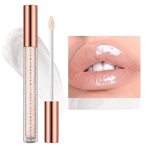 Ofanyia Hyaluronic Acid Lip Gloss, Shimmer Plumping Liquid Lipstick, Moisturizing Long-lasting Smooth Texture Lifter Lip Gloss with Heart Brush (01#) von Ofanyia