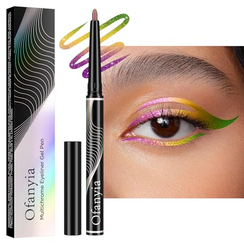 Ofanyia Multichrome Eyeliner Pencil, Metallic Shimmer Gel Eyeliner, Intense Color Shifting Eye Liner Makeup, Waterproof Smudge Proof Easy To Color Gel Eyeliner Pencil (01#Purle Gold Green Eyeliner) von Ofanyia