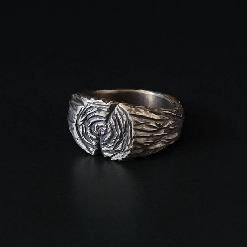 Handgemachter Siegelring Aus 925Er Silber, Holzrinde, Silberschmuck Für Frauen Und Männer von OfelinJewelry