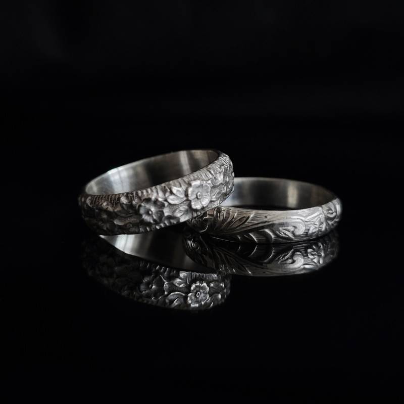 Vintage Silber Blumenringe, Gravierte Blumen Ringe, Handgemachter Schmuck Für Frauen Und Männer von OfelinJewelry