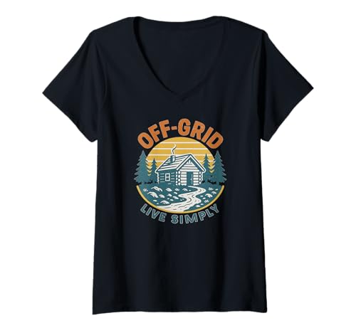 Damen Off Grid Live einfach T-Shirt mit V-Ausschnitt von Off Grid Life Design Co.