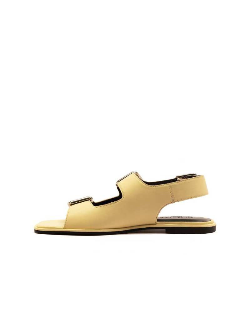 OFF THE HOOK - BAKER - Flache Slingback-Sandalen aus Leder mit überkreuzten Riemen-Gelb von Off The Hook