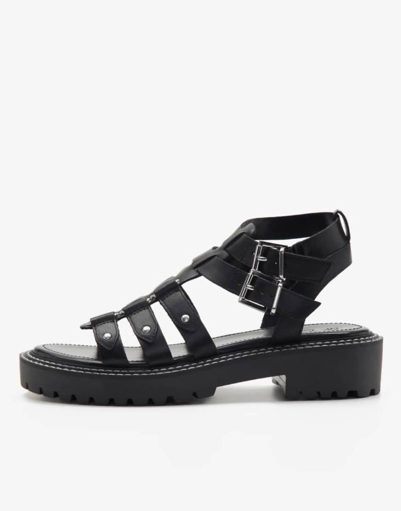 Off The Hook - Elverson - Westernsandalen aus Leder mit doppelten Riemen in Schwarz von Off The Hook