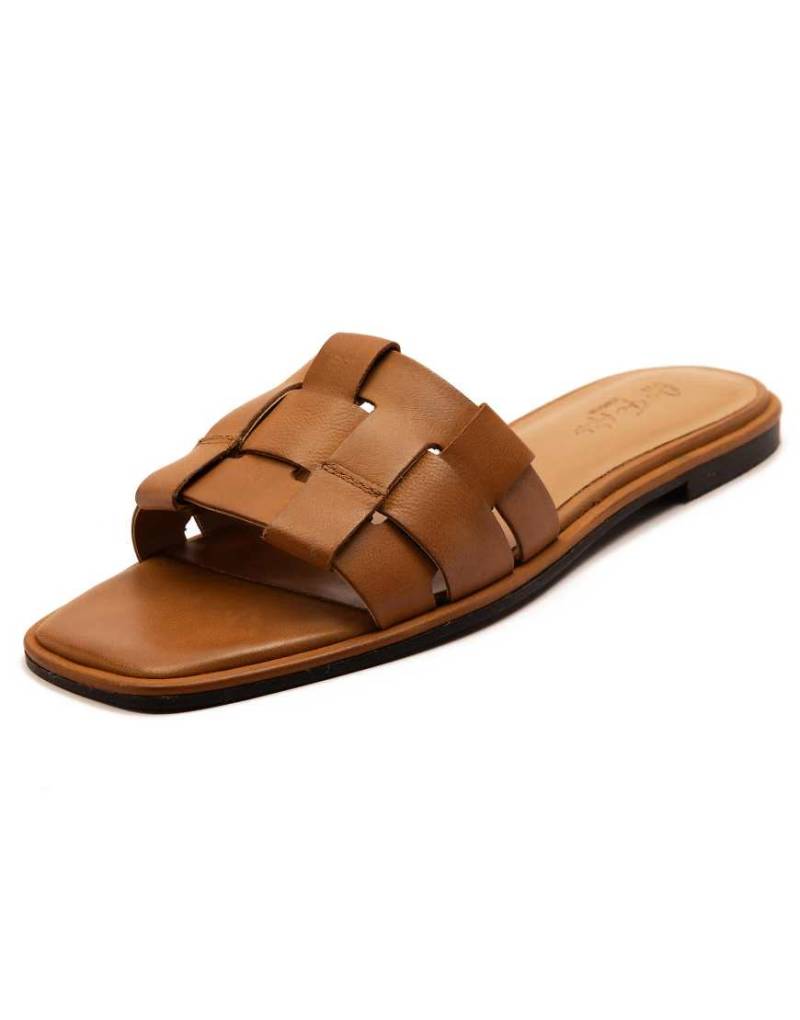Off The Hook - Hampstead - Flache Leder-Sandalen in Hellbraun mit offener Zehenpartie von Off The Hook