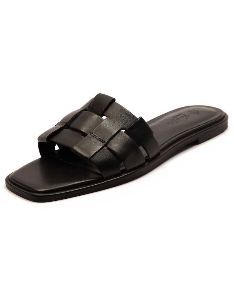 Off The Hook - Hampstead - Flache Leder-Sandalen in Schwarz mit offener Zehenpartie von Off The Hook