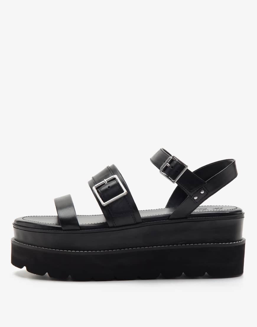 Off The Hook - Hatton - Ledersandalen in Schwarz mit Western-Design und zwei Riemen von Off The Hook