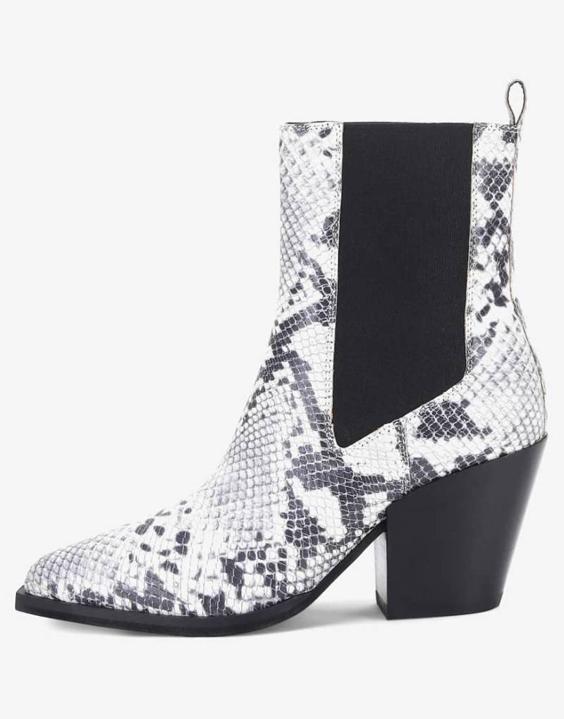 Off The Hook - 'Marlow' Marcia - Cowboy-Stiefeletten aus Leder in Schwarz/Weiß mit Blockabsatz von Off The Hook