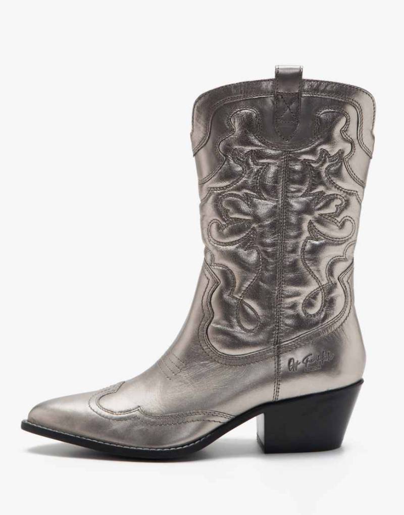 Off The Hook - Soho - Kniehohe Cowboystiefel aus Leder in Silber von Off The Hook