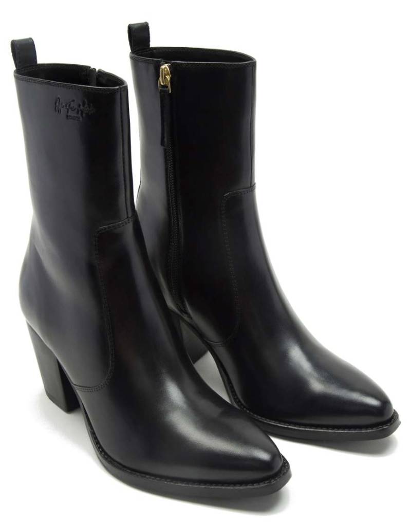 Off The Hook - 'Tower' - Trendige, knöchelhohe Stiefel aus hochwertigem Leder in Schwarz mit hohem Absatz und Reißverschluss von Off The Hook