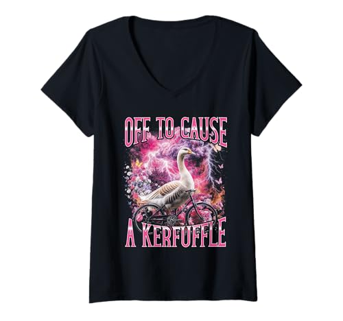 Damen Off to Cause A Kerfuffle Lustige Bootleg Gans T-Shirt mit V-Ausschnitt Damen Off to Cause A Kerfuffle Lustige Bootleg Gans T-Shirt mit V-Ausschnitt von Off To Cause A Kerfuffle Funny Bootleg Goose