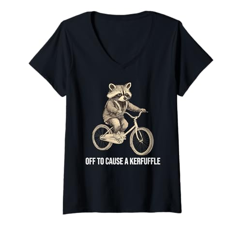 Damen Funny Raccoon Off to Cause A Kerfuffle T-Shirt mit V-Ausschnitt Damen Funny Raccoon Off to Cause A Kerfuffle T-Shirt mit V-Ausschnitt von Off To Cause A Kerfuffle Raccoon Jokes Apparel