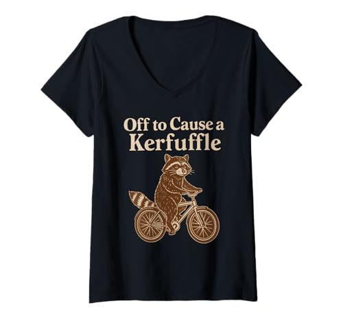 Damen Off to Cause A Kerfuffle Raccoon Funny T-Shirt mit V-Ausschnitt Damen Off to Cause A Kerfuffle Raccoon Funny T-Shirt mit V-Ausschnitt von Off To Cause A Kerfuffle Raccoon Jokes Apparel