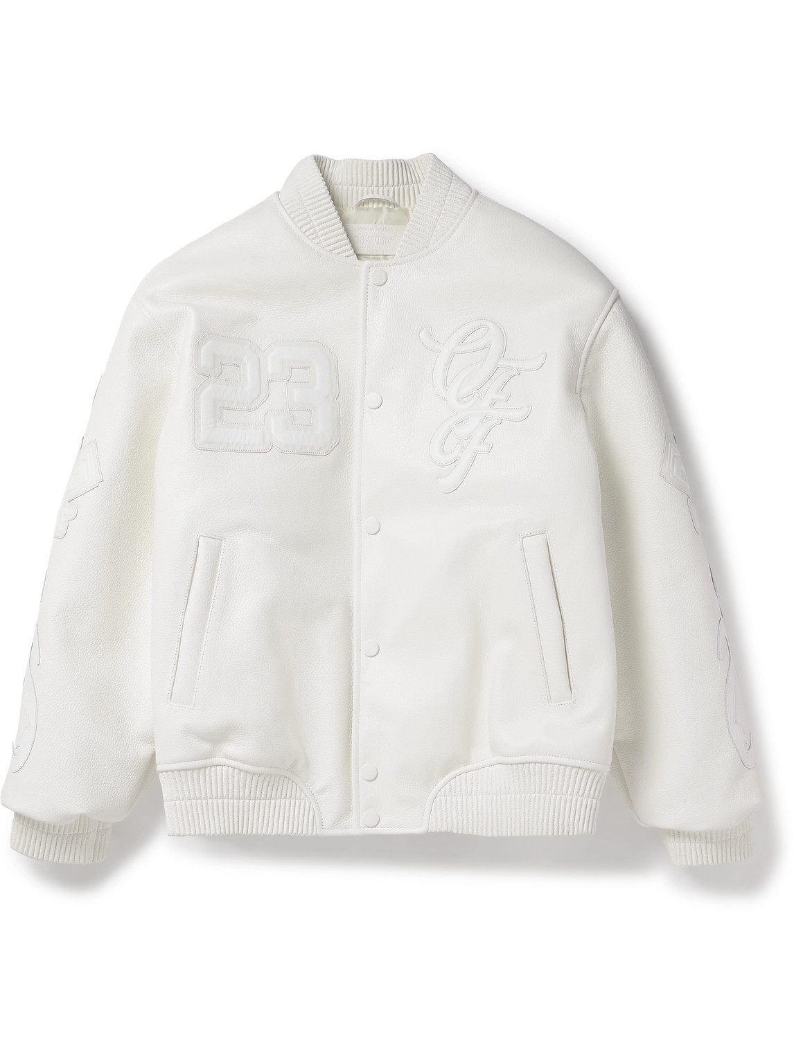 Off-White - Natlover Oversized Logo-Appliquéd Full-Grain Leather Varsity Jacket - Men - White - IT 50 von Off-White