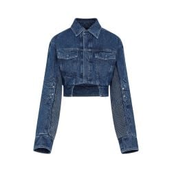 Off-white Blaue Cropped-denim-motorradjacke von Off-White