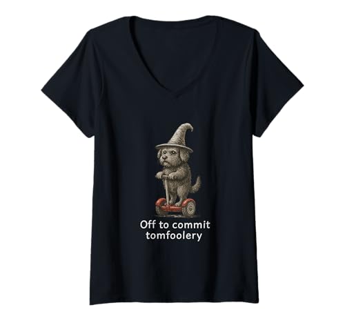 Damen Off to Commit Tomfoolery - Lustiger Hexenhund T-Shirt mit V-Ausschnitt Damen Off to Commit Tomfoolery - Lustiger Hexenhund T-Shirt mit V-Ausschnitt von Off to Commit Tom foolery - Funny Witch Dog