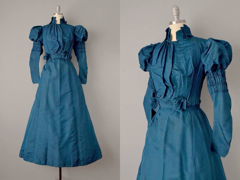 1800Er Seidenkleid/Victorian Teal Seide Zweiteiler Kleid Größe Extra Klein von OffBroadwayVintage