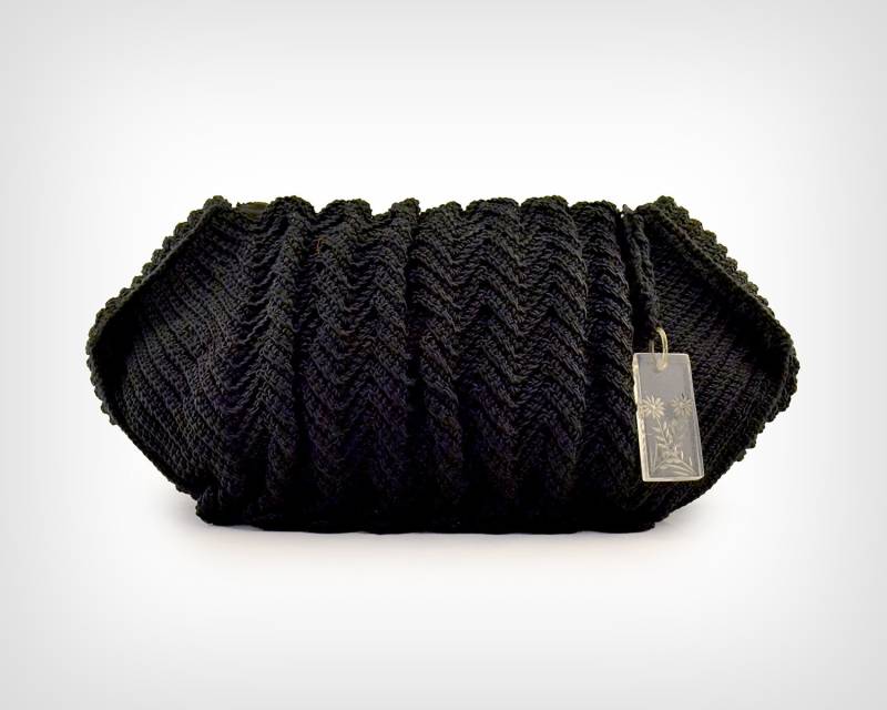 1940Er Cordé Geldbörse/Schwarze Oversized Clutch Mit Lucite Pull von OffBroadwayVintage