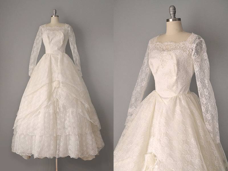 1960Er Brautkleid/60Er Jahre Weißes Spitzen Größe Small von OffBroadwayVintage