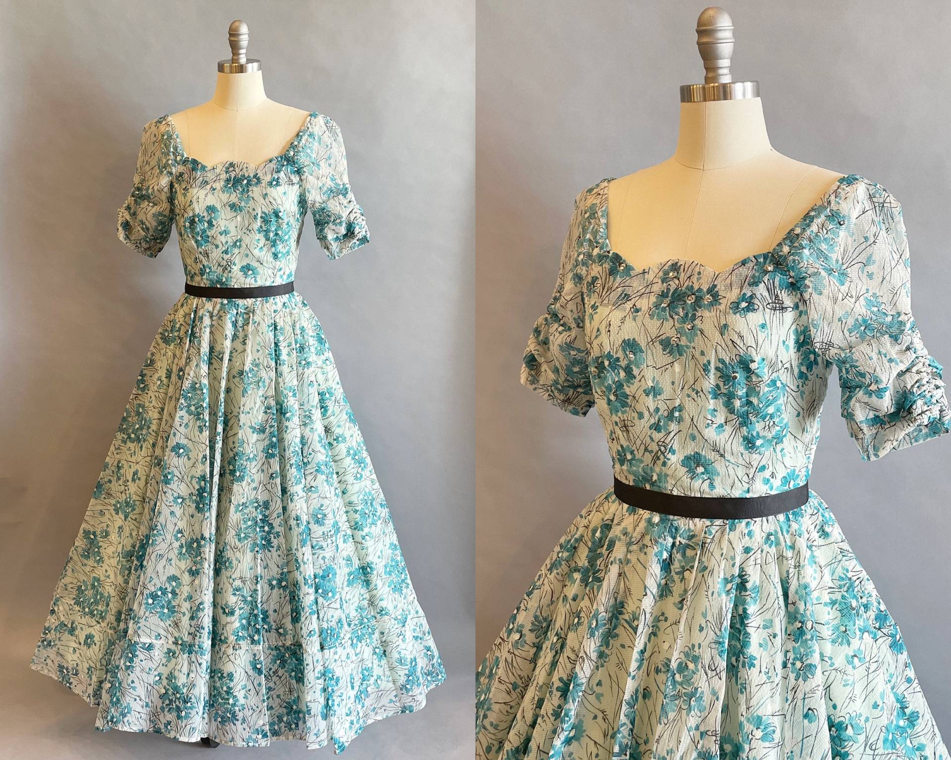 50Er Jahre Party Kleid/Schiere Blumen Print Mit Slip Größe S von OffBroadwayVintage